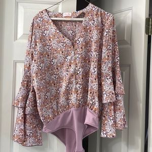 WIN MY HEART PINK FLORAL BELL SLEEVE BODYSUIT